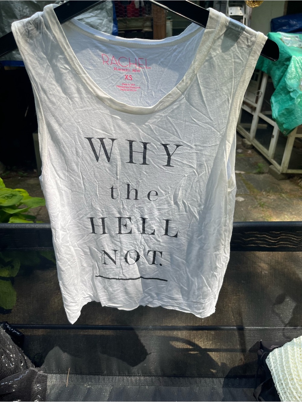 RACHEL Rachel Roy White Tank with Black Statement Graphic